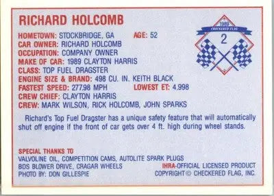 Richard Holcomb - 1989 Checkered Flag IHRA - #2 - Racing - Racing Card Single