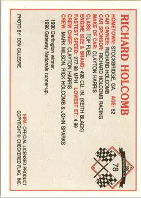 Richard Holcomb - 1990 Checkered Flag IHRA - #78 - Racing - Racing Card Single