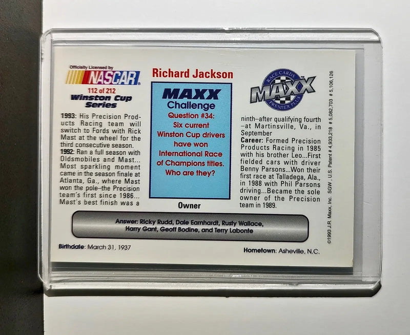 Richard Jackson 1993 Maxx Premier Plus Racing #112 NASCAR Precision Products - Other