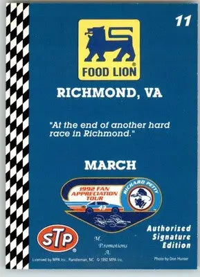 Richard Petty - 1992 Food Lion Richard Petty - #11 - Racing - Racing Card Single