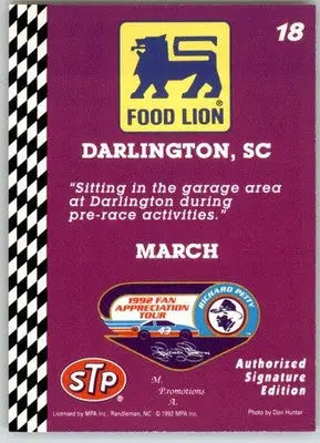 Richard Petty - 1992 Food Lion Richard Petty - #18 - Racing - Racing Card Single
