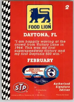 Richard Petty - 1992 Food Lion Richard Petty - #2 - Racing - Racing Card Single