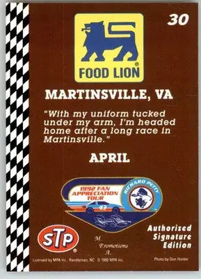 Richard Petty - 1992 Food Lion Richard Petty - #30 - Racing - Racing Card Single