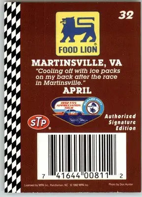 Richard Petty - 1992 Food Lion Richard Petty - #32 - Racing - Racing Card Single