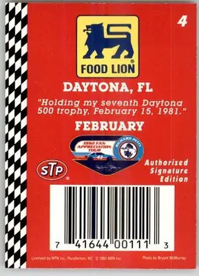 Richard Petty - 1992 Food Lion Richard Petty - #4 - Racing - Racing Card Single