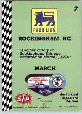 Richard Petty - 1992 Food Lion Richard Petty - #7 - Racing - Racing Card Single