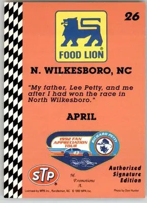 Richard Petty / Lee Petty - 1992 Food Lion Richard Petty - #26 - Racing - Racing Card Single