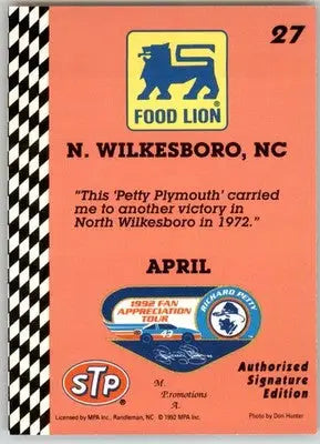 Richard Petty’s Car - 1992 Food Lion Richard Petty - #27 - Racing - Racing Card Single
