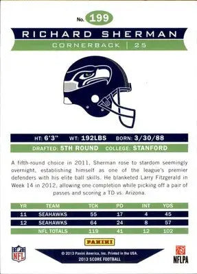 Richard Sherman - 2013 Score - #199 - Football - Football Card Single