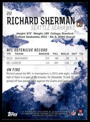 Richard Sherman 2014 Topps Fire Flame Foil #22 Seattle Seahawks