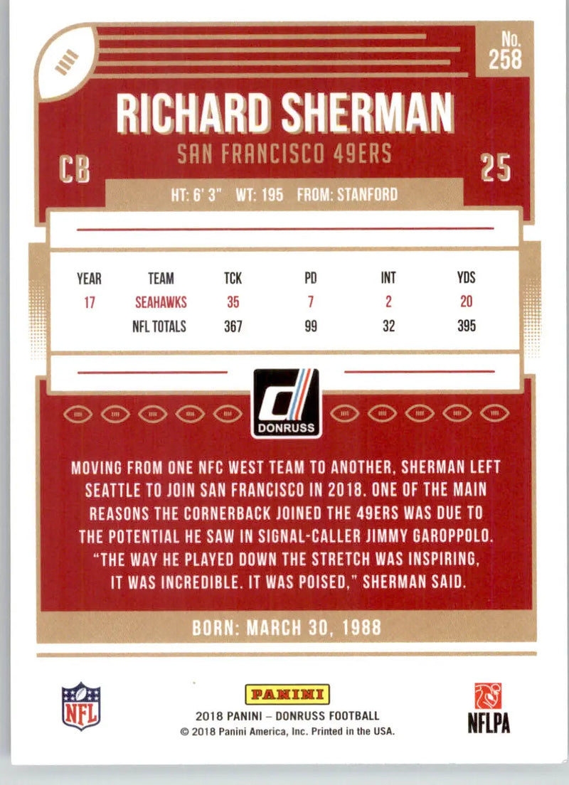 Richard Sherman - 2018 Donruss - #258 - Football - Football Card Single