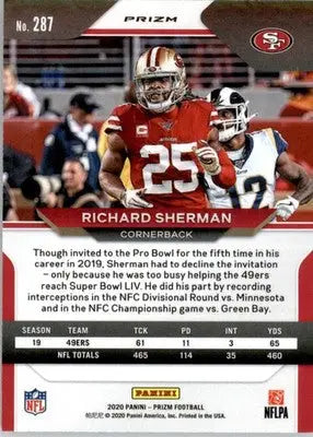Richard Sherman - 2020 Panini Prizm - #287 - Prizm Lazer Football - Football Card Single