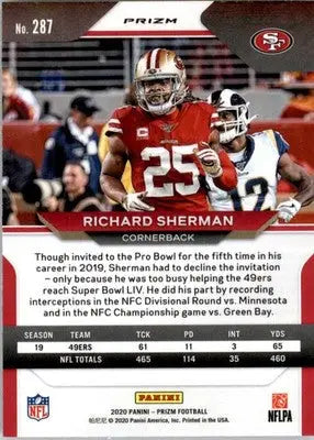 Richard Sherman - 2020 Panini Prizm - #287 - Prizm Red Ice Football - Football Card Single