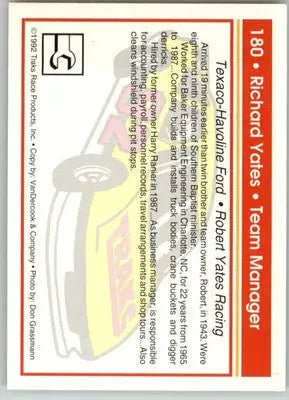 Richard Yates - 1992 Traks - #180 - Racing - Racing Card Single