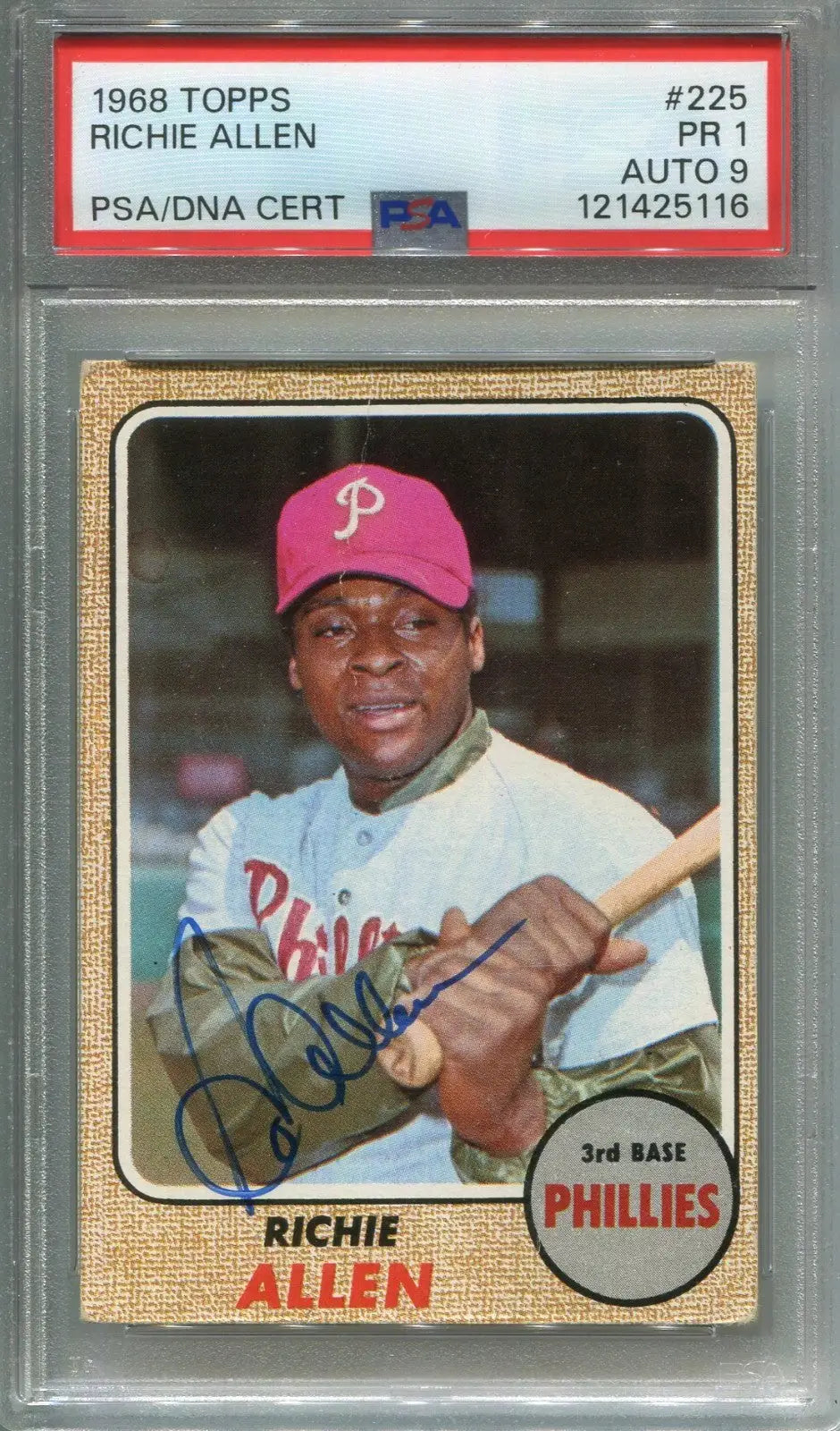 RICHIE ALLEN Signed 1968 Topps #225 Philadelphia Phillies HOF PSA 1 DNA 9 Auto - Baseball Card Single