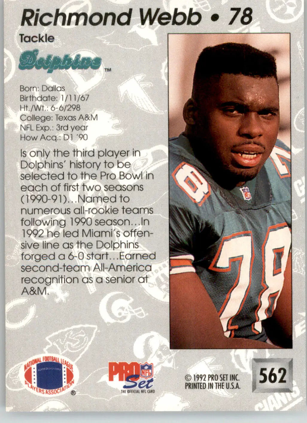 Richmond Webb - 1992 Pro Set - #562 - Football - Football Card Single