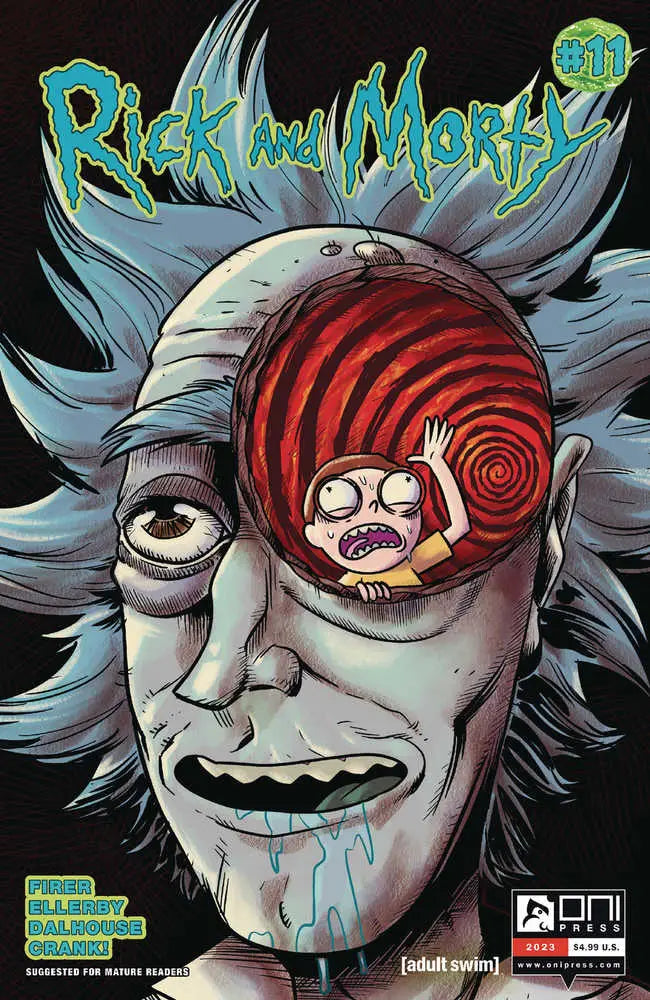 Stylized comic book cover art of Rick And Morty #11 featuring a wild-haired face