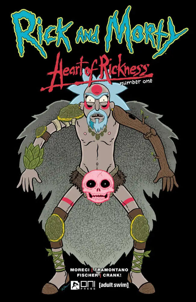 Rick and Morty comic cover featuring throne, pink skull, ideal for trading cards collectors