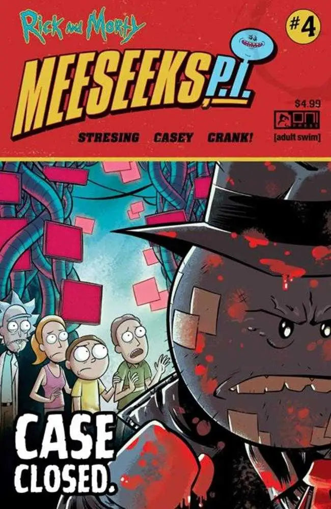 Comic book cover for Rick and Morty Meeseeks P.I. #4 with a noir detective scene