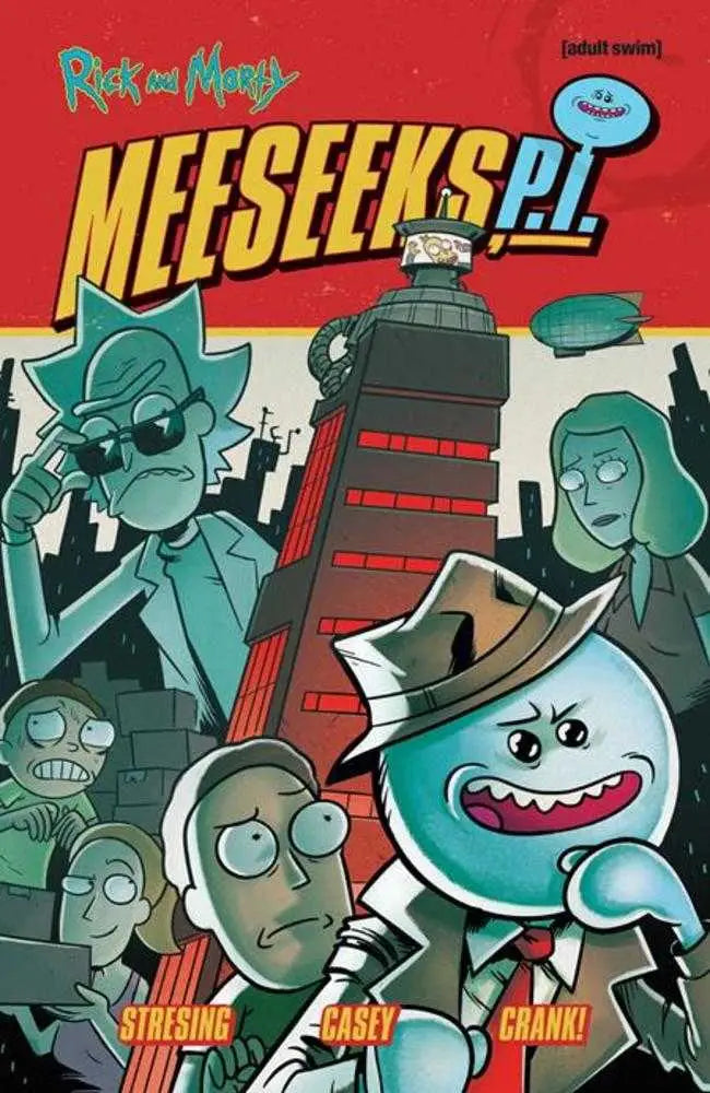Rick and Morty comic book cover featuring interdimensional cable conspiracy and Meeseeks Pi TPB