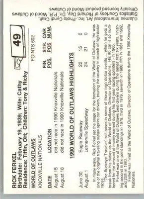 Rick Ferkel - 1990 World of Outlaws - #49 - Racing - Racing Card Single