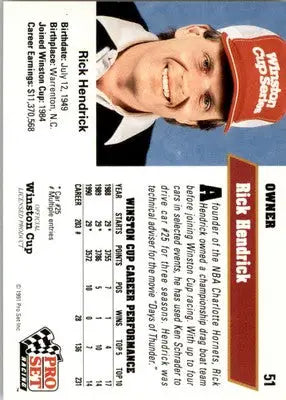 Rick Hendrick - 1991 Pro Set - #51 - Racing - Racing Card Single