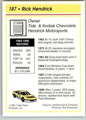 Rick Hendrick - 1991 Traks - #187 - Racing - Racing Card Single