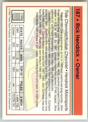 Rick Hendrick - 1992 Traks - #187 - Racing - Racing Card Single