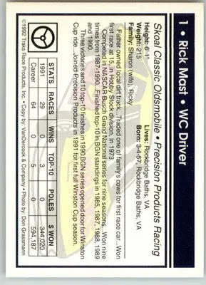 Rick Mast - 1992 Traks - #1 - Racing - Racing Card Single