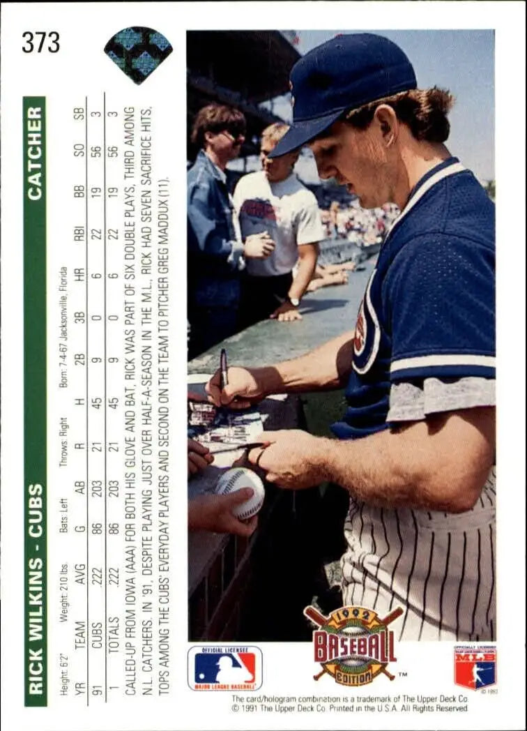Rick Wilkins 1992 Upper Deck MLB #373 Baseball Card Chicago Cubs - Baseball Card Single