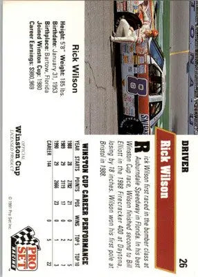 Rick Wilson - 1991 Pro Set - #26 - Racing - Racing Card Single