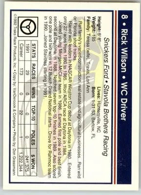 Rick Wilson - 1992 Traks - #8 - Racing - Racing Card Single