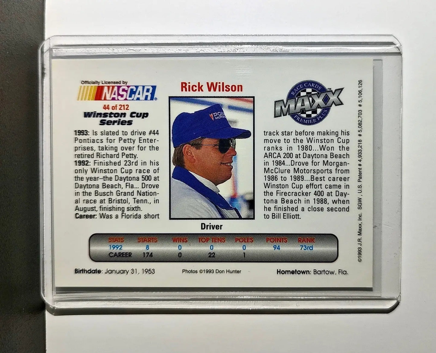 Rick Wilson 1993 Maxx Premier Plus Racing #44 NASCAR Card Petty Enterprises - Racing Card Single