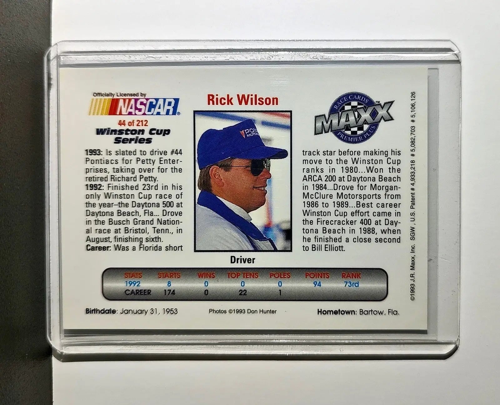Rick Wilson 1993 Maxx Premier Plus Racing #44 NASCAR Card Petty Enterprises - Racing Card Single