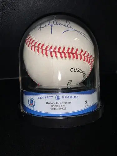 Rickey Henderson Single Signed ONL MLB Baseball BAS Beckett Encapsulated 8 HOF - Sports Memorabilia