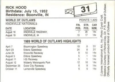 Rickey Hood - 1989 World of Outlaws - #31 - Racing - Racing Card Single