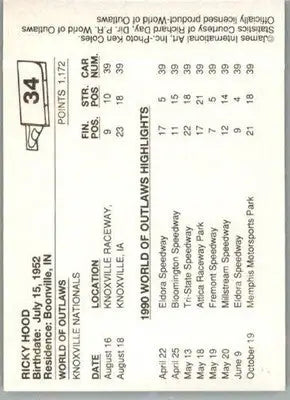 Rickey Hood - 1990 World of Outlaws - #34 - Racing - Racing Card Single