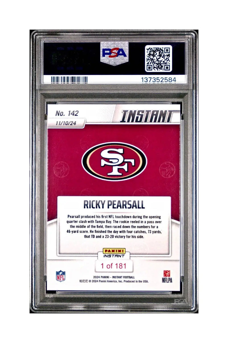 Ricky Pearsall Rookie 2024 Panini Instant NFL #142 PSA 10 Gem Mint