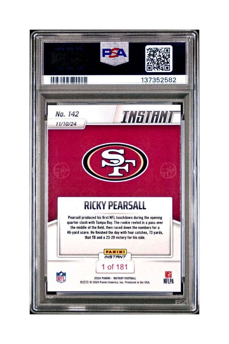 Ricky Pearsall Rookie 2024 Panini Instant NFL #142 PSA 10 Gem Mint