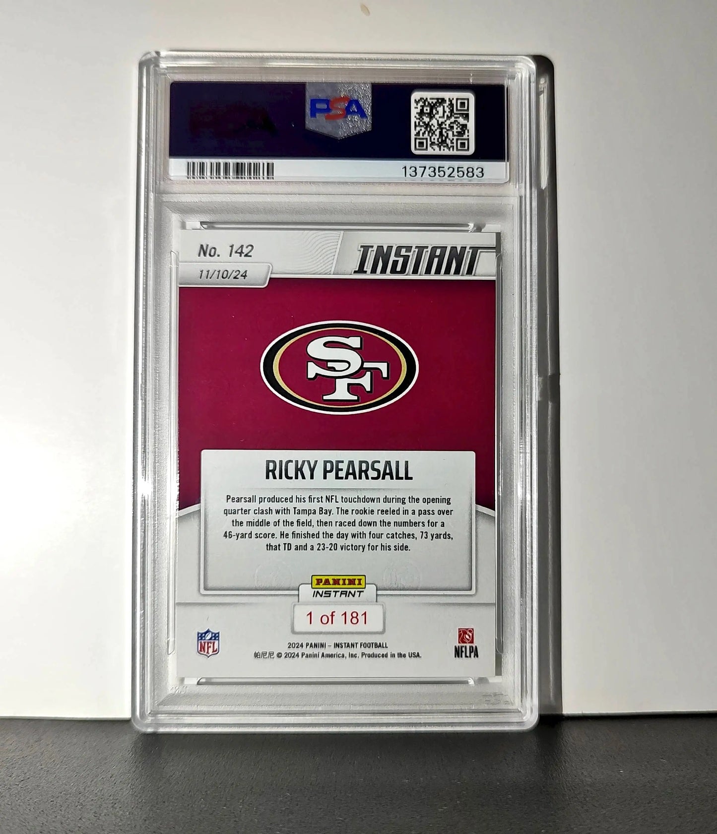 Ricky Pearsall Rookie 2024 Panini Instant NFL #142 PSA 10 Gem Mint