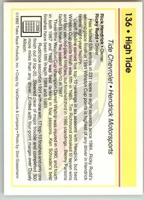 Ricky Rudd / Rick Hendrick - 1992 Traks - #136 - Racing - Racing Card Single