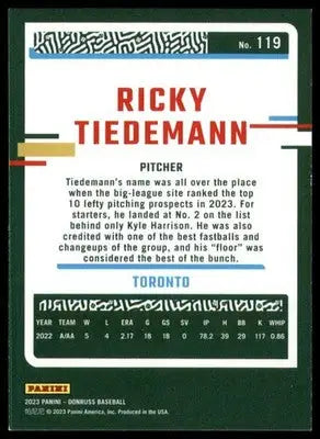 Ricky Tiedemann 2023 Donruss #119 Toronto Blue Jays - Baseball Card Single
