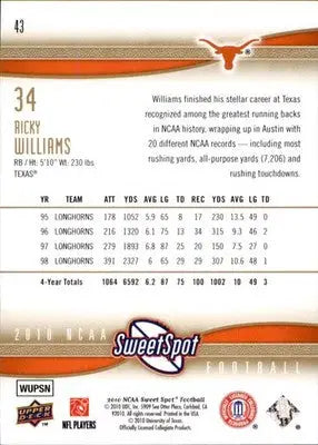 Ricky Williams - 2010 Upper Deck NCAA Sweet Spot - #43 - Football - Football Card Single