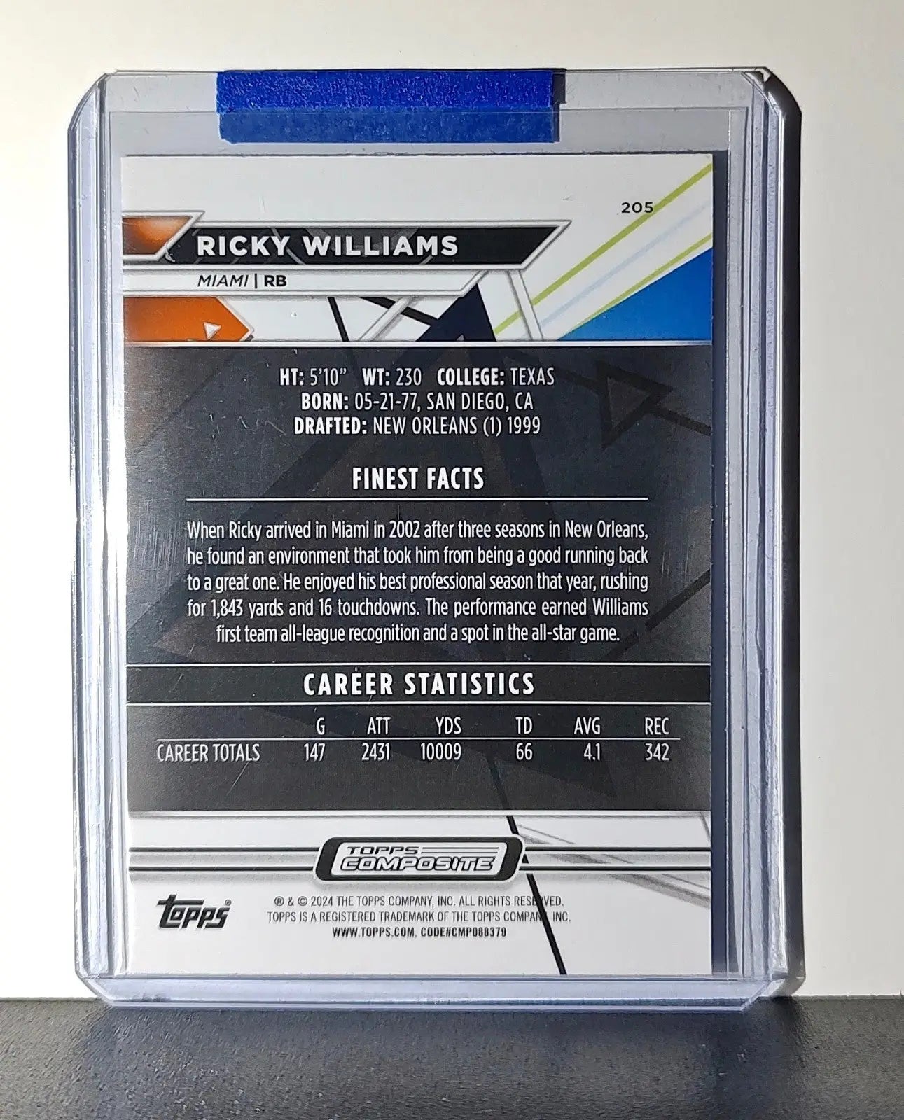 Ricky Williams 2023 Topps Finest Refractor NFL #205 Card Miami Dolphins - Football Card Single