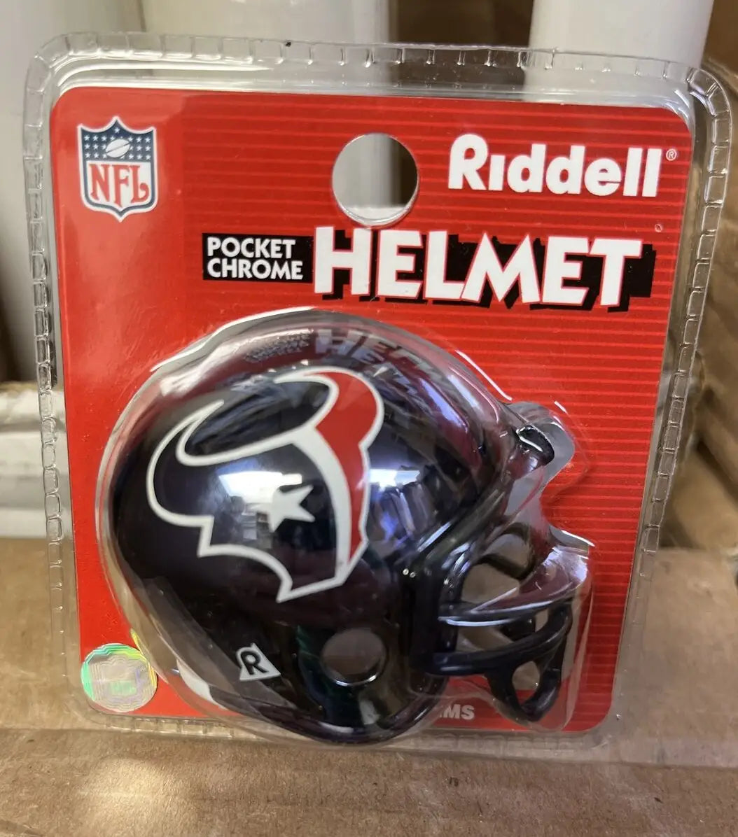 Riddell Houston Texans Pocket Pro Chrome NFL Football Mini Helmet MISP NEW - Sports Memorabilia