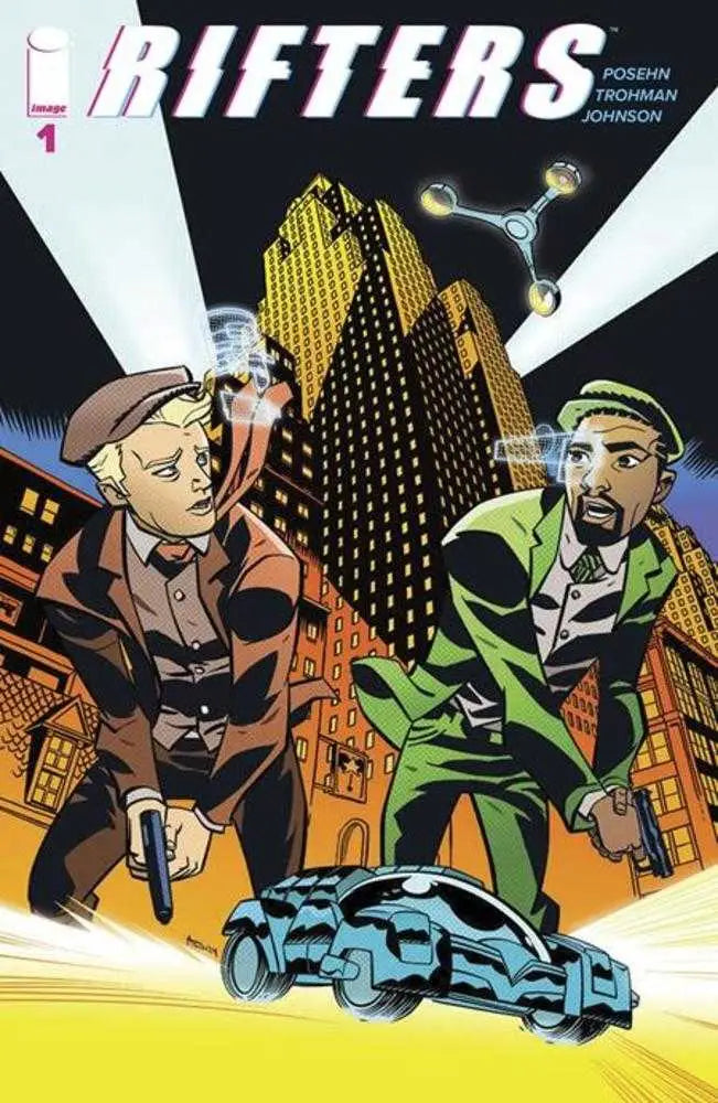 Comic book cover for Rifters #1 features characters in action above a futuristic car
