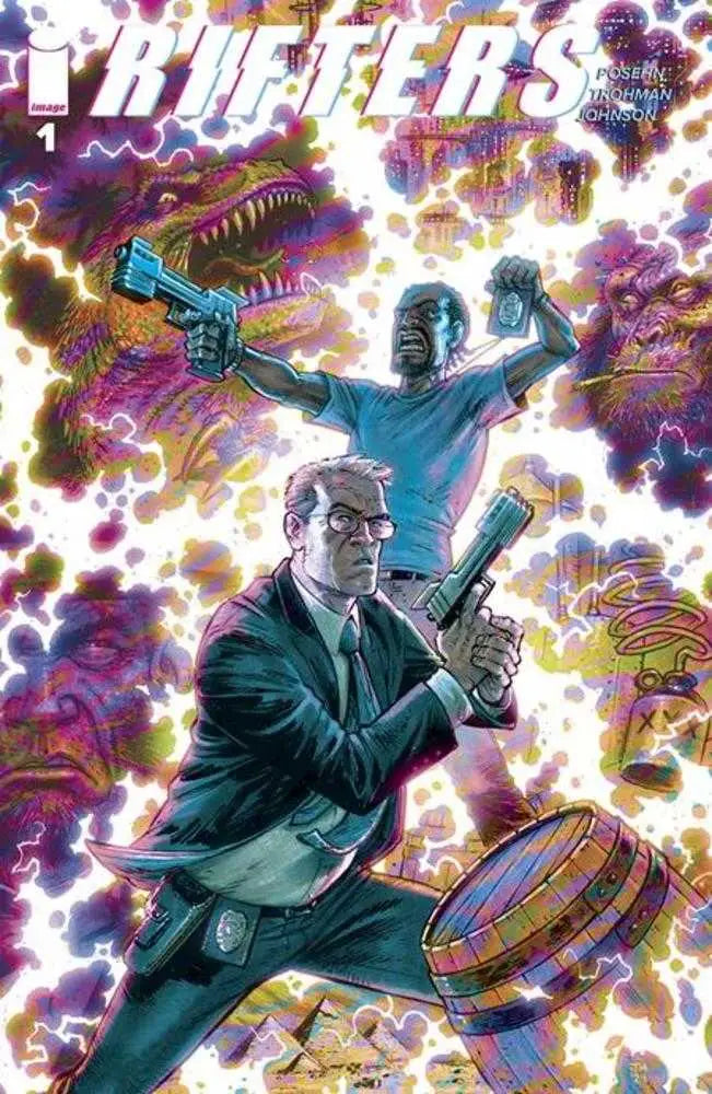 Comic book cover of Rifters #1 Tony Moore variant featuring a suited figure with a gun
