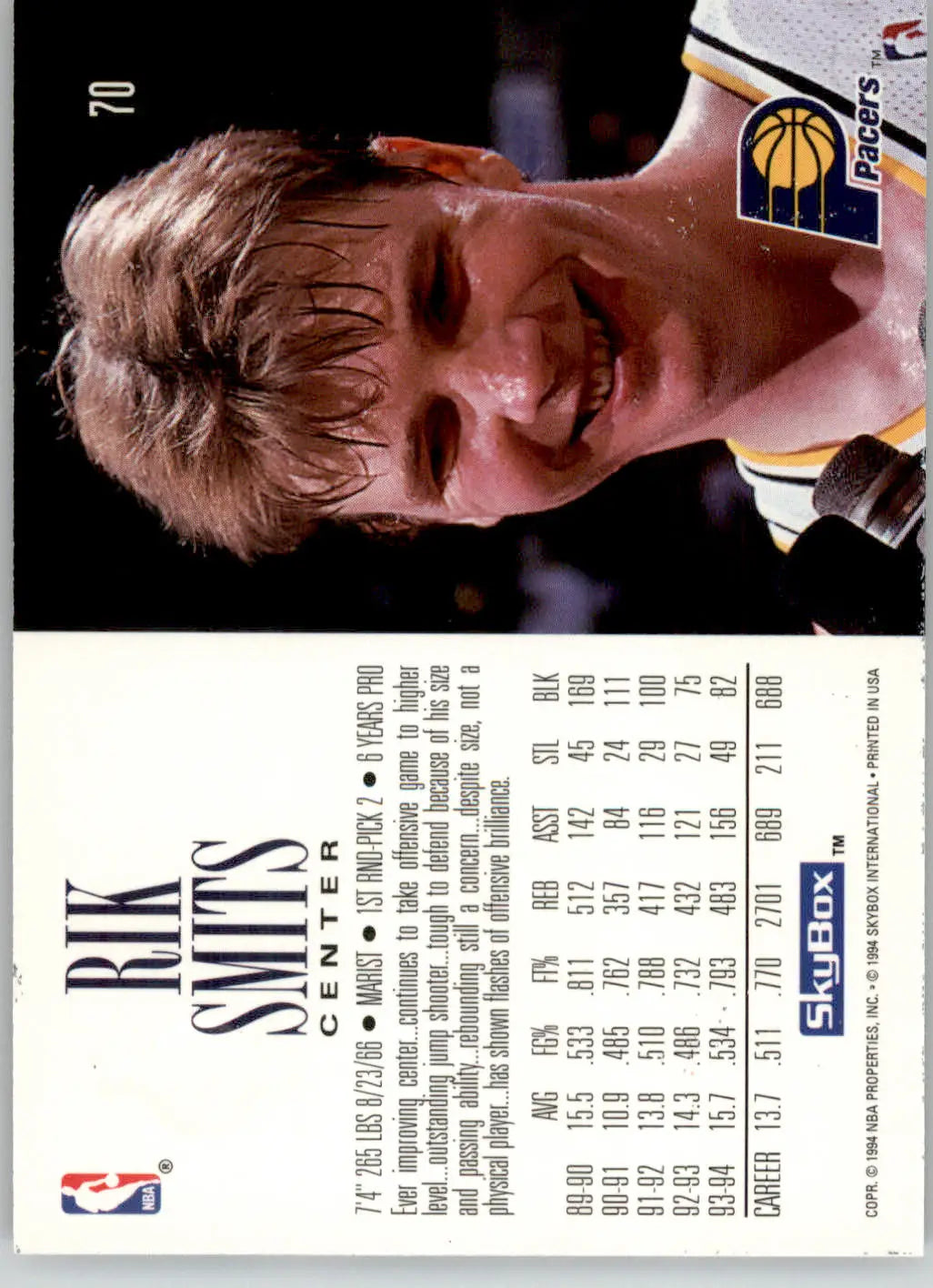 Rik Smits - 1994-95 SkyBox Premium - #70 - Basketball - Basketball Card Single