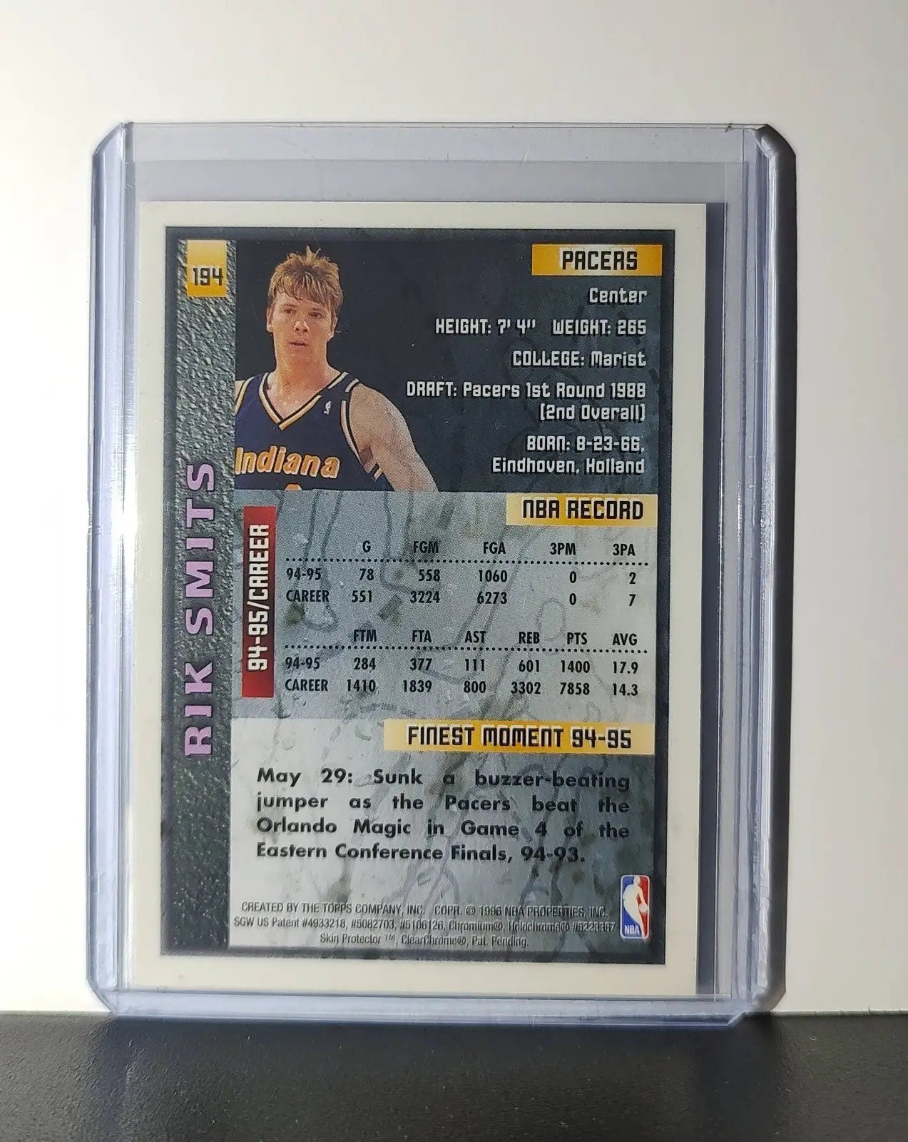 Rik Smits 1995-96 Topps Finest NBA #194 Card Indiana Pacers