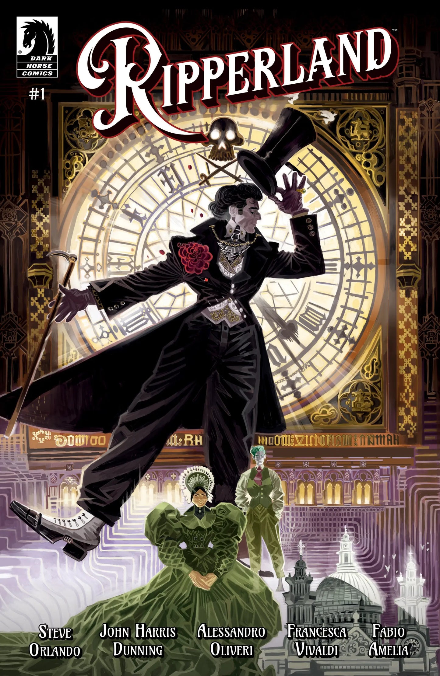 Comic book cover of Ripperland #1 with Victorian theme park artwork by Alessandro Oliveri